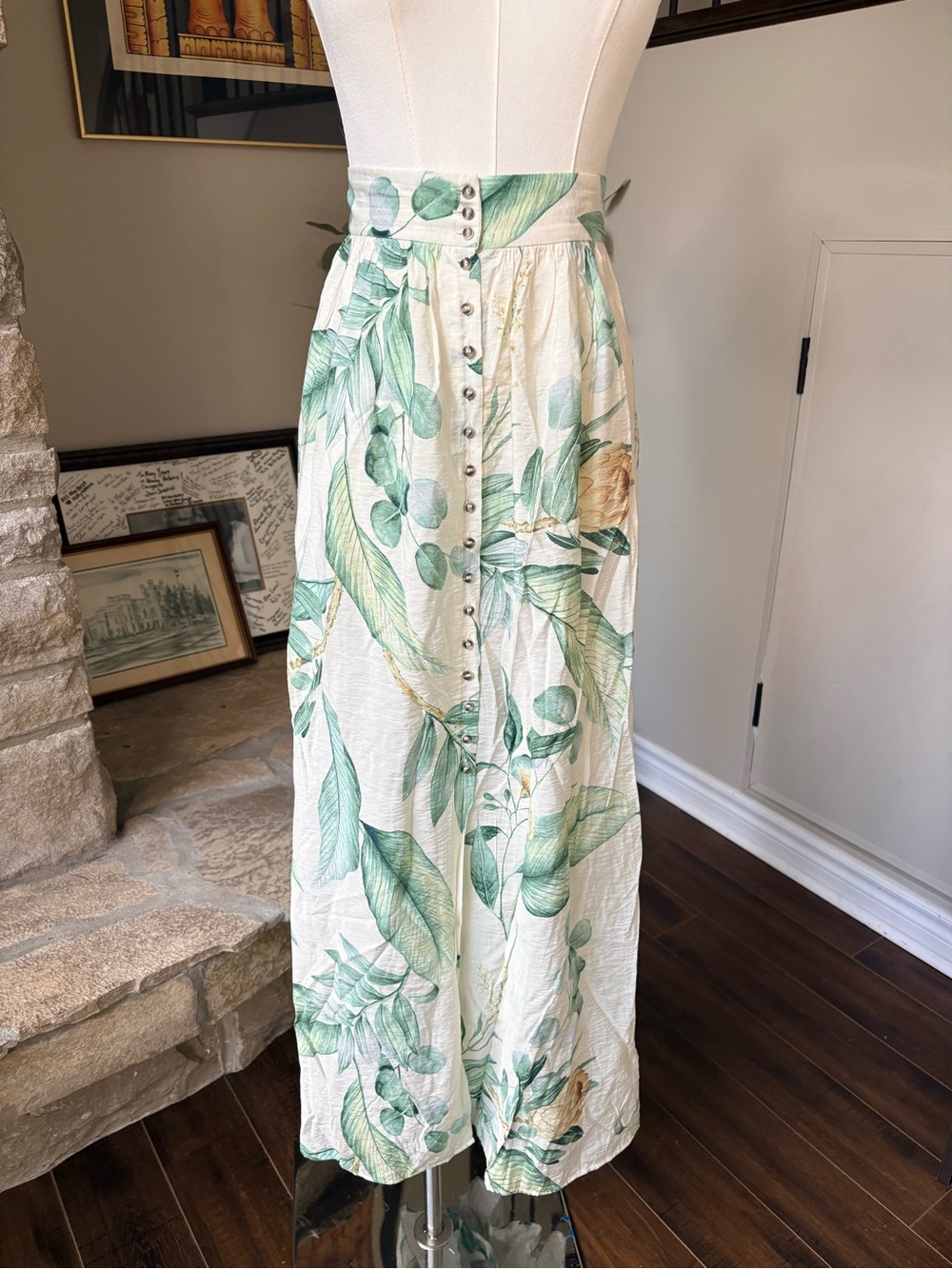 H&M Botanical Floral Button Front Maxi Skirt | Coastal Boho
